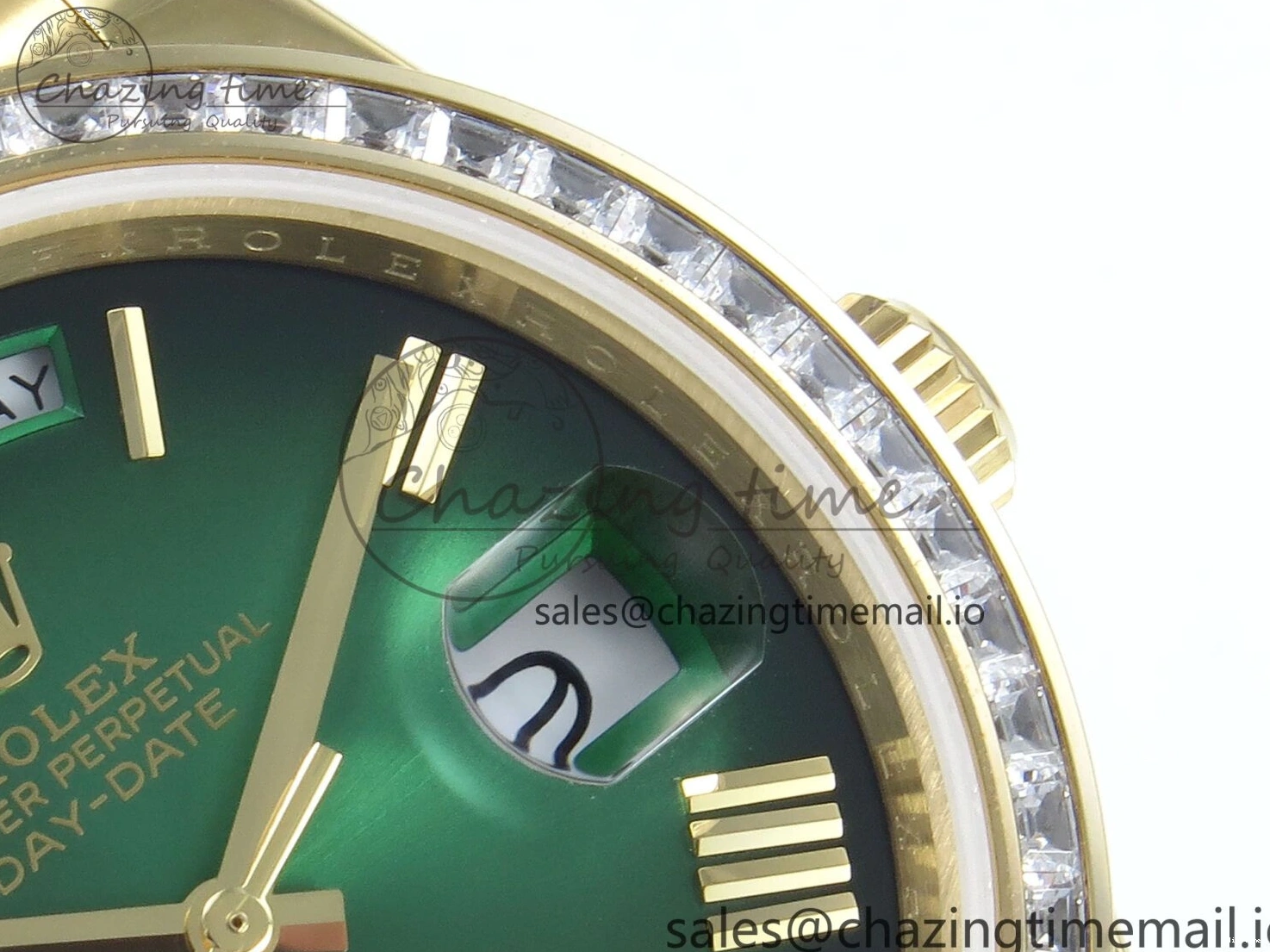 MiroTime 1224 TechFriendly DayDate 40 YG QF 1:1 Best Edition Green Black Dial Diamonds Bezel on President Bracelet A2836 V5 (Gain Weight) 490